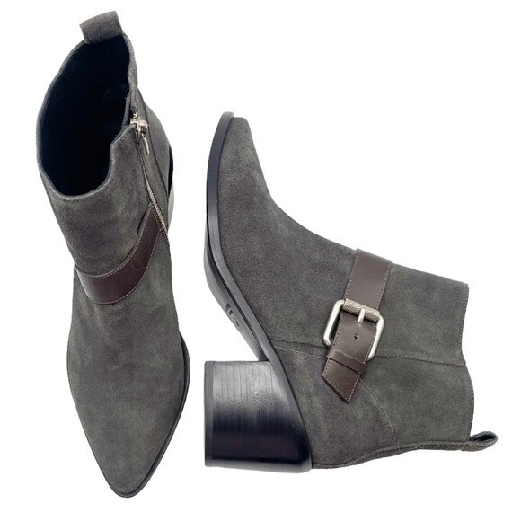 NWT AllSaints Jason Boot Charcoal Gray Suede Buckle Ankle Bootie Women’s Size 9 - Picture 12 of 16